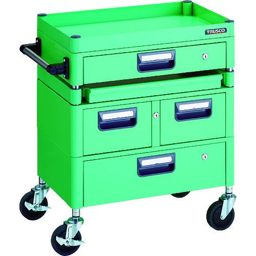 (送料別途)(直送品)TRUSCO ツールワゴン フェニックスワゴン 省音 600X400 H740 引出付 スライド1段 ヤンググリーン PEW-761M1VWZ-YG
