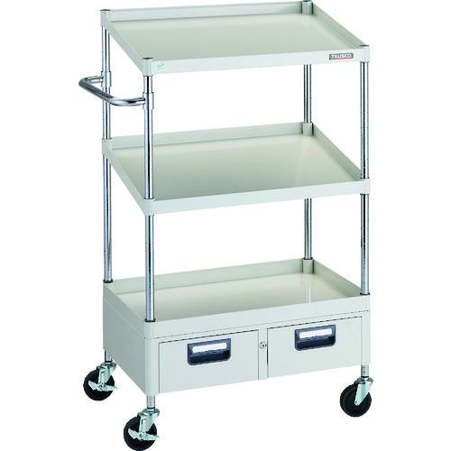 (送料別途)(直送品)TRUSCO ツールワゴン フェニックスワゴン 省音 750X500XH1300 1段 傾斜2段 2列引出付 ホワイト PEW-1271N2W-W