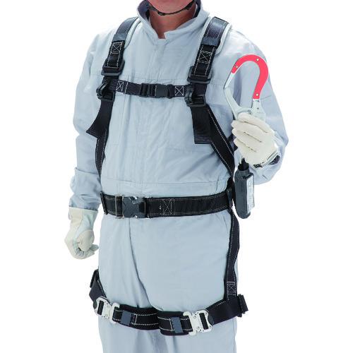 トーヨーセフティ フルハーネス型 巻取式(小型)タイプ1 シングルランヤード(赤色樹脂蛍光プレートフック) 133-TR-R | 