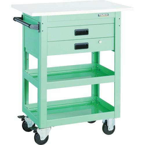 (送料別途)(直送品)TRUSCO ツールワゴン ドルフィン 天板付 750X500 2段引出 ヤンググリーン DLWS-963TX-YG