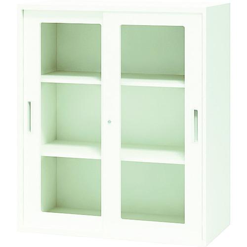 (送料別途)(直送品)ナイキ ガラス引違い書庫 899×450×1050 ホワイト CW-0911HG-WW