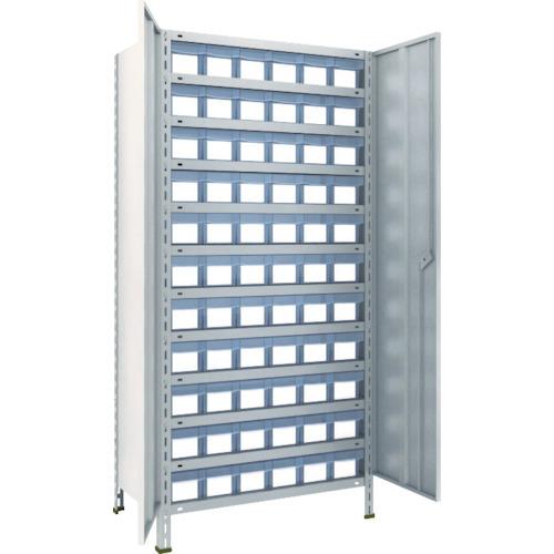 (送料別途)(直送品)TRUSCO スチールラック 軽量棚扉付 875X450X1800樹脂引出透明小X66 ネオグレー 63X-T812C11:NG