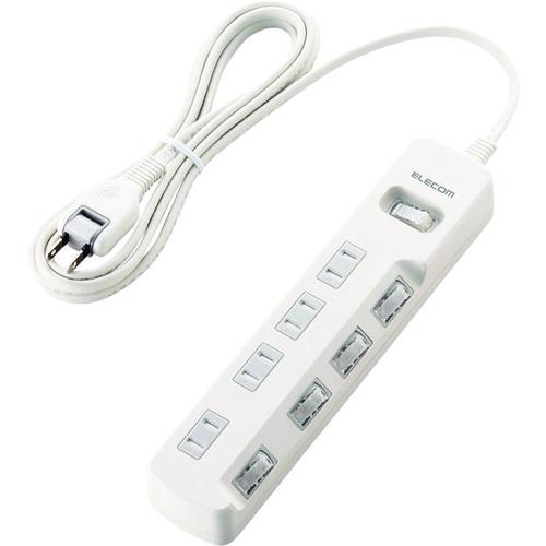 エレコム 一括&個別スイッチ付 雷ガードタップ T-K8A-2425WH | 