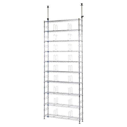 ドウシシャ ルミナス フィール 突っ張りラック 本棚 壁面収納棚 幅90 10段 大容量 漫画収納 組立簡単 転倒防止 高さ調整 サポート柵付き | 