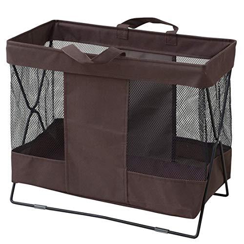 山善 手荷物 収納 ボックス 幅45.5×奥行25×高さ37cm Mサイズ メッシュ 着脱可能 折りたたみ 滑り止め付き 組立品 ブラウン HT | 