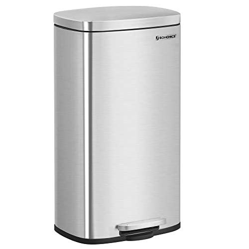 SONGMICS ゴミ箱 ふた付き 30L ペダル式ダストボックス 横型 薄型