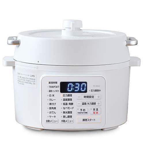 アイリスオーヤマ 電気圧力鍋 圧力鍋 2.2L 2WAYタイプ グリル鍋 6種類自動メニュー 65メニュー掲載レシピブック付き ホワイト PC- | 
