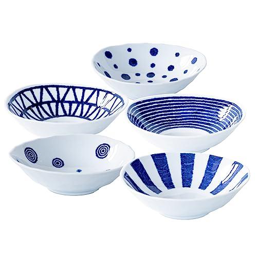 波佐見焼 軽量 セラミック 小鉢 ボウル 皿 5枚セット 径約16cm 藍玉柄