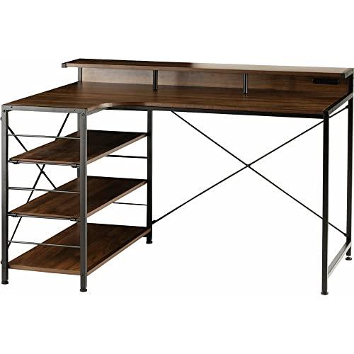 アイリスプラザ 机 テーブル PCデスク ラック付き パソコン L字デスク  