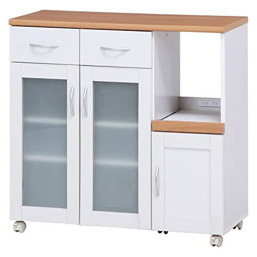 不二貿易 キッチン収納 食器棚 幅90×奥行39.5×高さ89cm ホワイト スライド棚 コンセント付き 曇りガラス サージュ 99522 | 