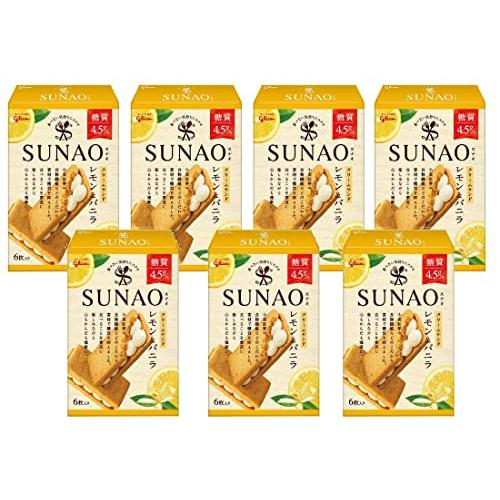 江崎グリコ SUNAO スナオ クリームサンド レモン&バニラ 6枚×7個 お菓子 おかし ビスケット クッキー ロカボ 1枚あたり糖質4.5g | 