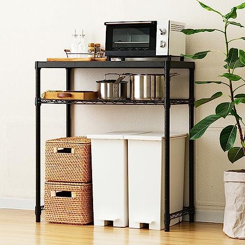 ドウシシャ ルミナス ノワール キッチンラック 棚 幅80 2段 スリムゴミ箱上ラック 全体耐荷重160kg 大型レンジ対応 レンジ台 炊飯器 | 