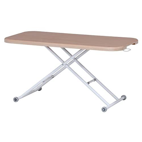 不二貿易 昇降式テーブル センターテーブル 幅120~125×奥行60×高さ12~70cm ナチュラル ガス圧 無段階調整 キャスター付き ワイ | 