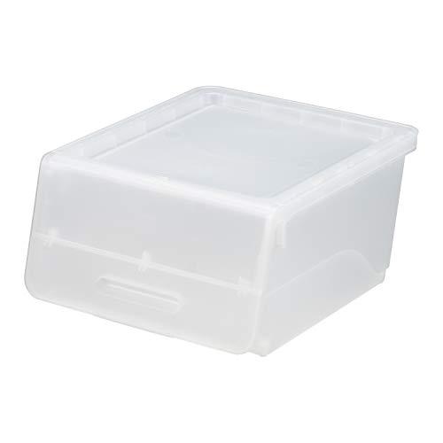 サンカ フロック 重ねて使える蓋付き衣装ケース 浅型 クリア おしゃれな大容量収納 引き出さずに使える前面開閉式 カパっとひらく固定できるフタ | 