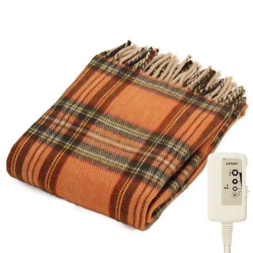 ライフジョイ 電気ひざ掛け 日本製 オレンジ チェック柄 160cm×82cm