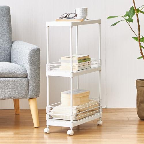 ドウシシャ サイドテーブル キッチンワゴン ランドリーワゴン キャスター付き スリム 白 ホワイト 3段 幅20cm×奥行45cm×高さ74.5 | 