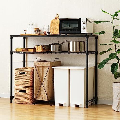 ドウシシャ ルミナス ノワール キッチンラック 棚 幅110 2段 スリムゴミ箱上ラック 全体耐荷重160kg 大型レンジ対応 レンジ台 炊飯器 | 