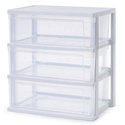 アイリスオーヤマ チェスト ワイド 3段 日本製 簡単組み立て 幅53×奥行き38×高さ59cm ホワイト/クリア プラスチック天板 NSW-54 | 