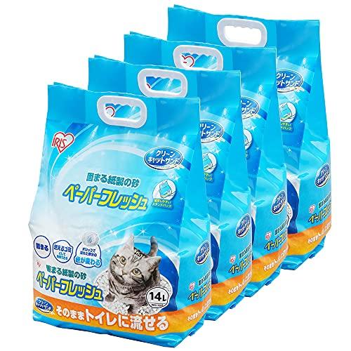 アイリスオーヤマ 猫砂 ペーパーフレッシュ トイレに流せる 固まる スタンドパック PFC-14LS (紙製) 14L×4袋 (ケース販売) | 