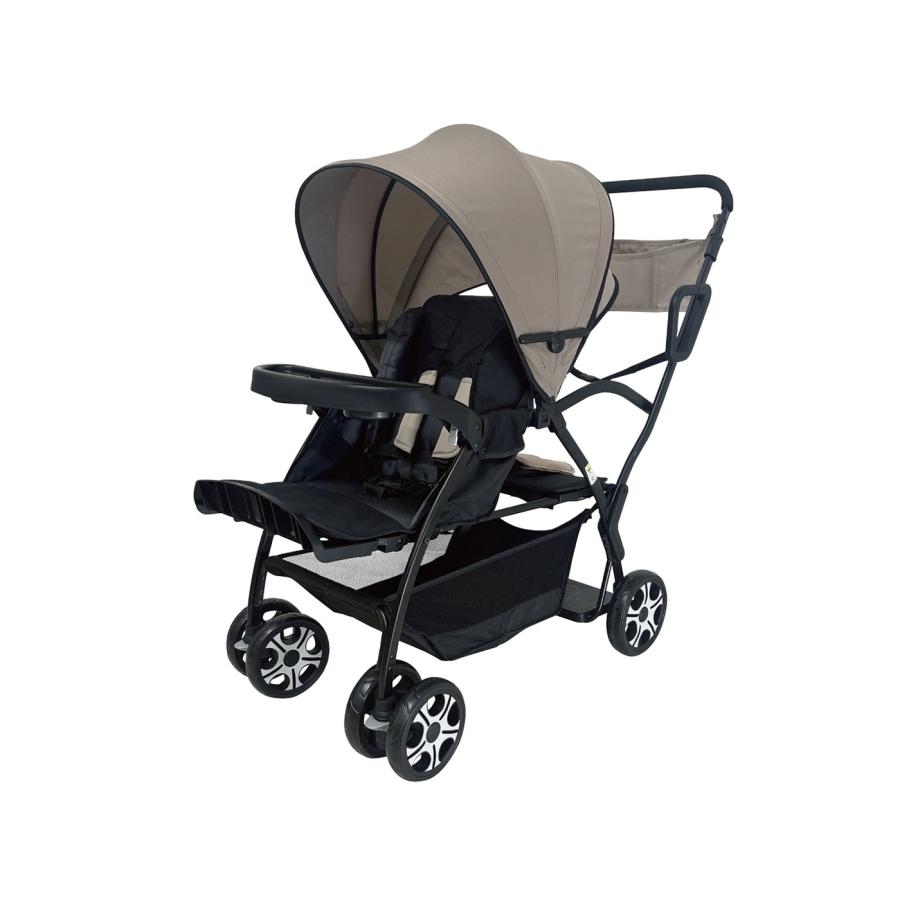 2人乗りベビーカー PREMIUM ベージュ 15kg 簡単折りたたみ 大型