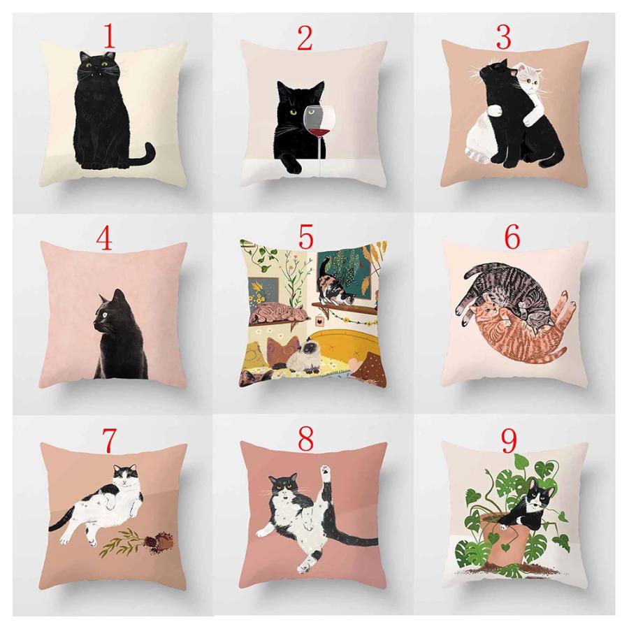 クッションカバー 猫 ネコ 45x45cm おしゃれ かわいい アニマル クッション  ピローケース 雑貨 メール便【 送料無料 】 |  | 01