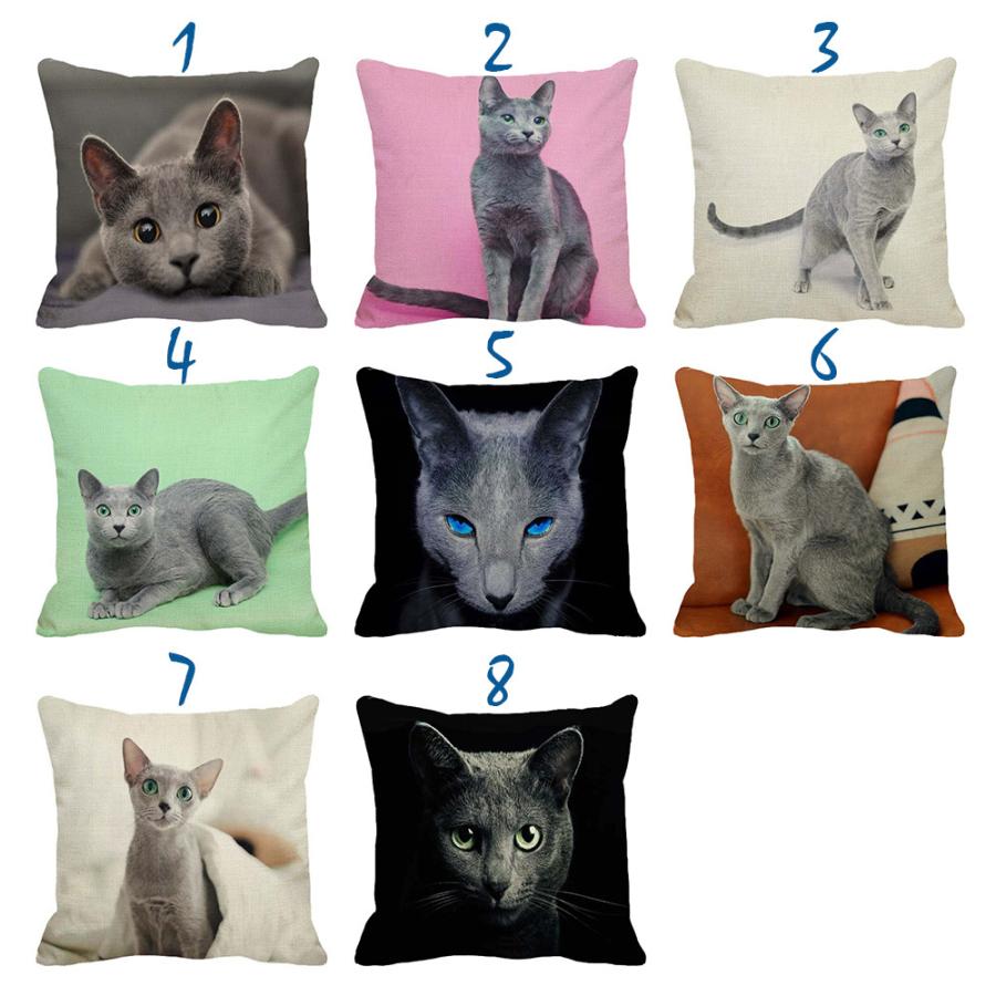ねこ 猫 ネコ 猫柄 ロシアンブルー クッションカバー 45x45cm おしゃれ かわいい リアル アニマル クッション  ピローケース 雑貨 |  | 01