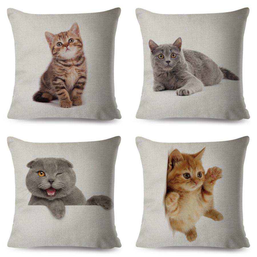 クッションカバー 猫 ブリティッシュショートヘア ネコ 猫柄 アイボリー 45x45cm おしゃれ かわいい アニマル クッション  ピローケース |  | 01