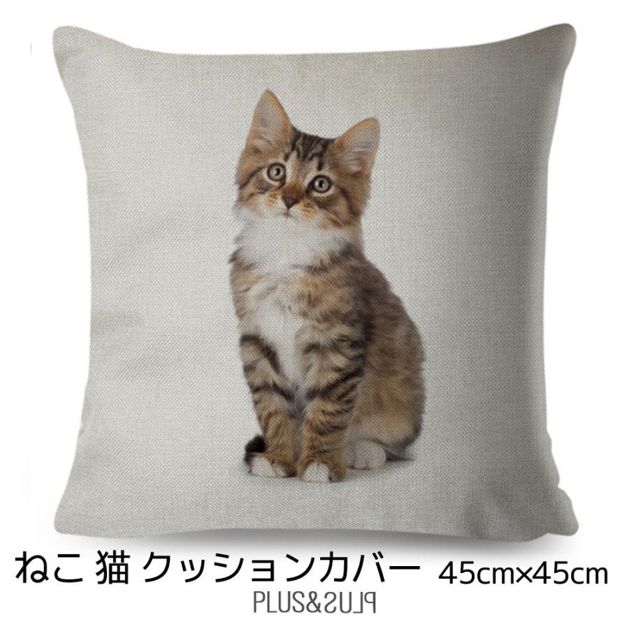 クッションカバー ねこ 子猫 猫 ネコ 45x45cm おしゃれ かわいい アニマル クッション もふもふねこ リアル ピローケース | 