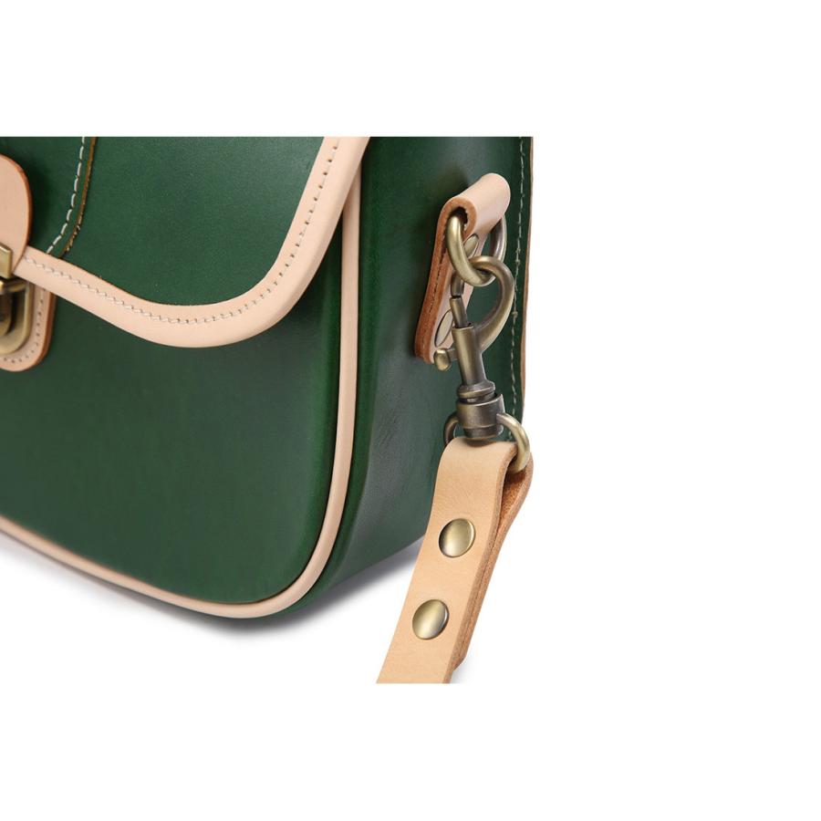 ショルダーバッグ ハンドバッグ 本革 グリーン ペールオレンジ 配色