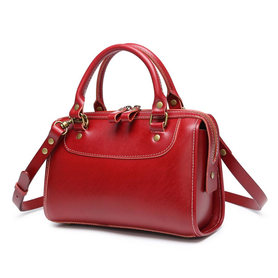 ボストンバッグ ミニボストン レッド 赤 ハンドバッグ 2way レザー