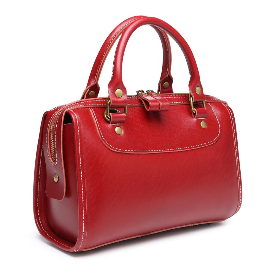 ボストンバッグ ミニボストン レッド 赤 ハンドバッグ 2way レザー