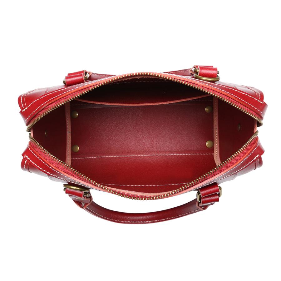 ボストンバッグ ミニボストン レッド 赤 ハンドバッグ 2way レザー