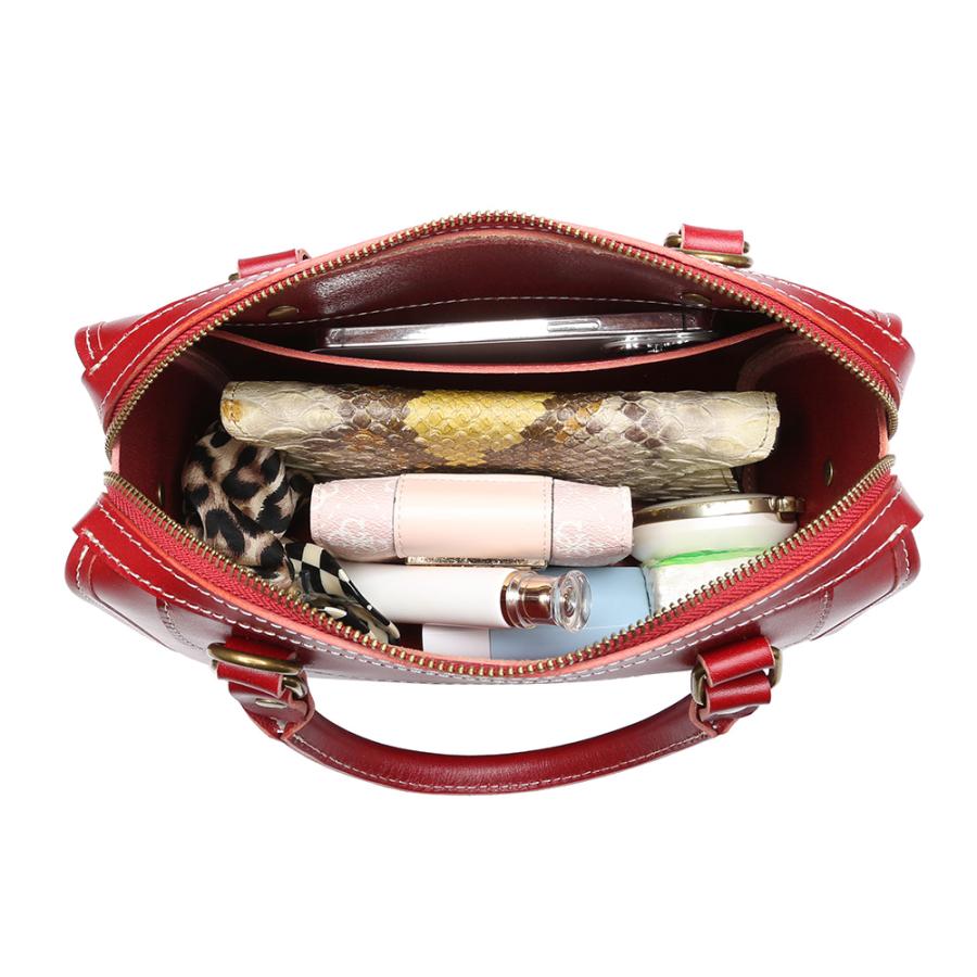 ボストンバッグ ミニボストン レッド 赤 ハンドバッグ 2way レザー