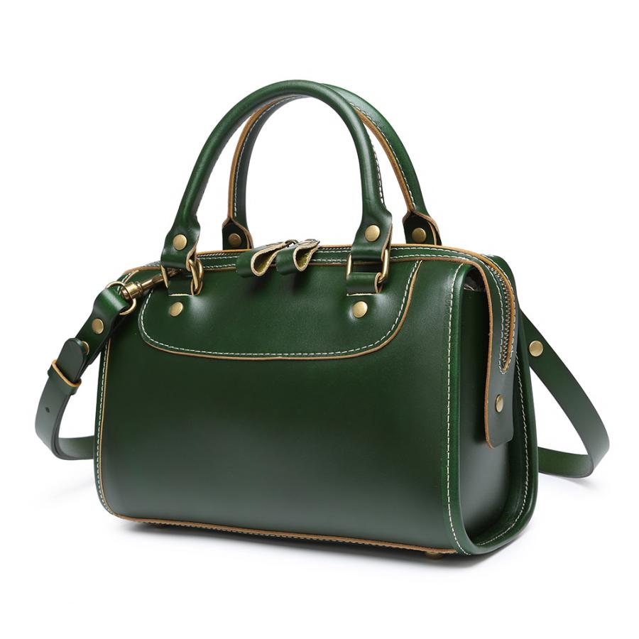 ミニボストン グリーン 緑 ボストンバッグ ハンドバッグ 2way レザー