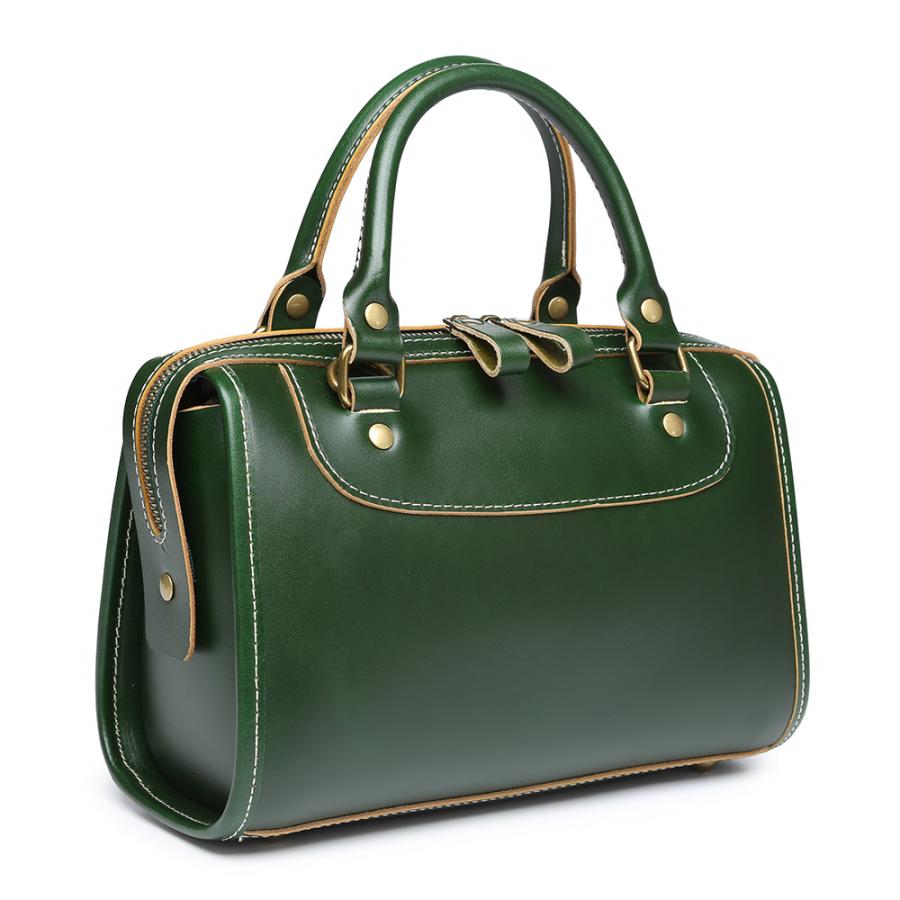 ミニボストン グリーン 緑 ボストンバッグ ハンドバッグ 2way レザー