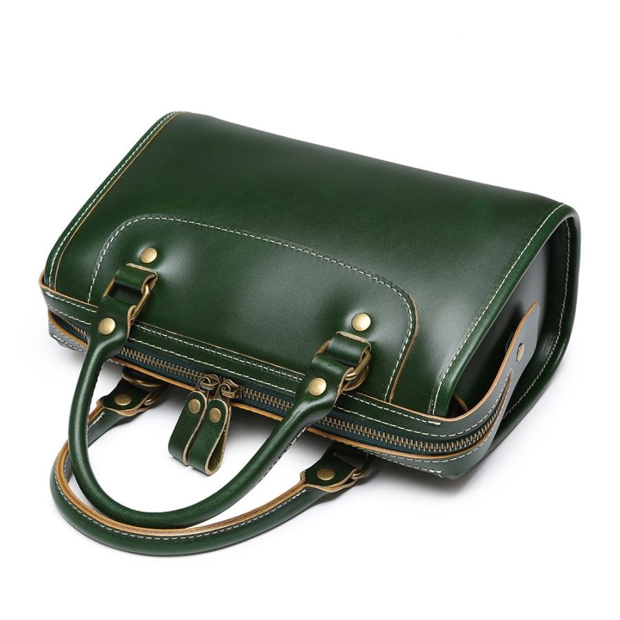 ミニボストン グリーン 緑 ボストンバッグ ハンドバッグ 2way レザー