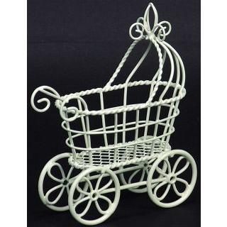 ワイヤーベビーカーＬ(白)/フラワーベース　花器　花びん　リース台　花材 | 