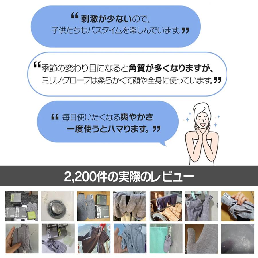 ミリノあかすりグローブ 両手1セット 垢すり ビューティー 便利グッズ バス お風呂 美容 バスグッズ サウナ タオル グローブ ミリノ あかすりグローブ |  | 02