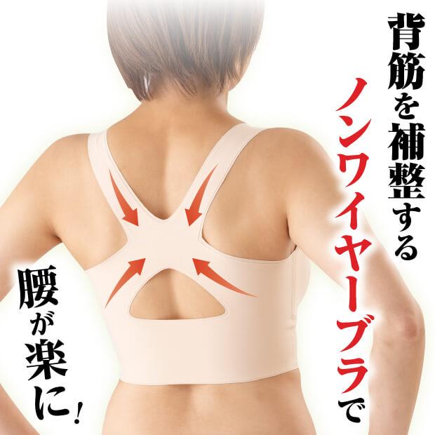 ノンワイヤー 腰らくブラ 背筋を補整し腰の負担が楽になるブラ ワイヤーでバストを締め付けない為、長時間の着用でも疲れにくい |  | 07