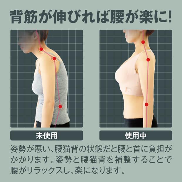 ノンワイヤー 腰らくブラ 背筋を補整し腰の負担が楽になるブラ ワイヤーでバストを締め付けない為、長時間の着用でも疲れにくい |  | 02