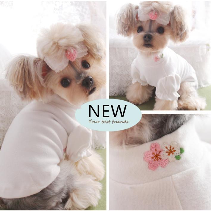 ドッグウェア 可愛いドッグウェア 犬服 桜刺繍入りパフスリーブハイネックウェア |  | 01