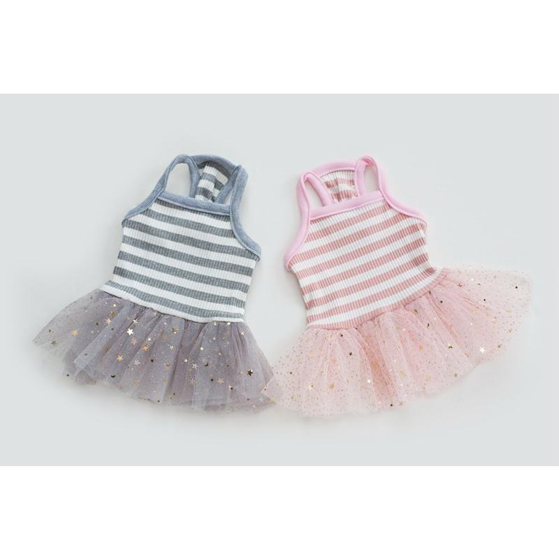 ドッグウェア 可愛いドッグウェア 犬服 キラキラチュチュ付ボーダーキャミワンピース |  | 01