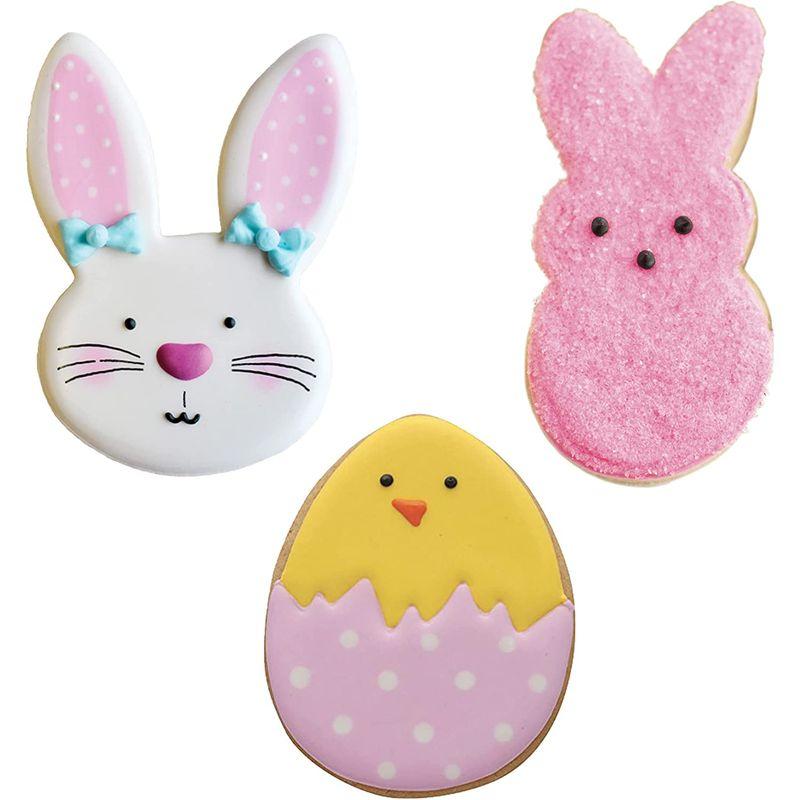 Ann Clark Cookie Cutters イースター クッキー型3個セット(イースターバニー、卵、ウサギの頭)、レシピ小冊子付き