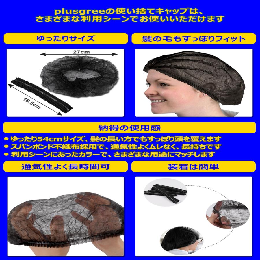 使い捨てキャップ 不織布 黒 業務用 衛生 工場 ヘア 抜け毛 100枚 plusgree |  | 01