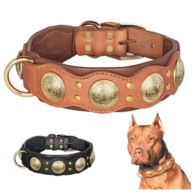 犬用の調節可能な革の首輪,犬の首輪,本物の革,スパイク,大型,中および大の犬用 L | 