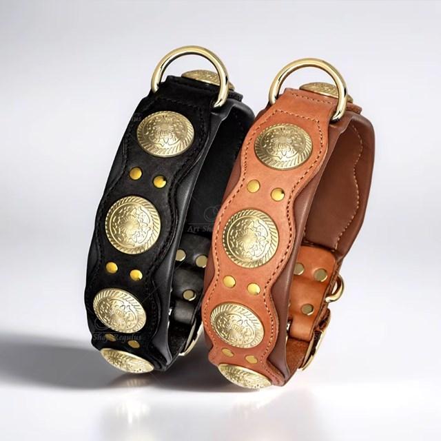 犬用の調節可能な革の首輪,犬の首輪,本物の革,スパイク,大型,中および大の犬用 L |  | 04