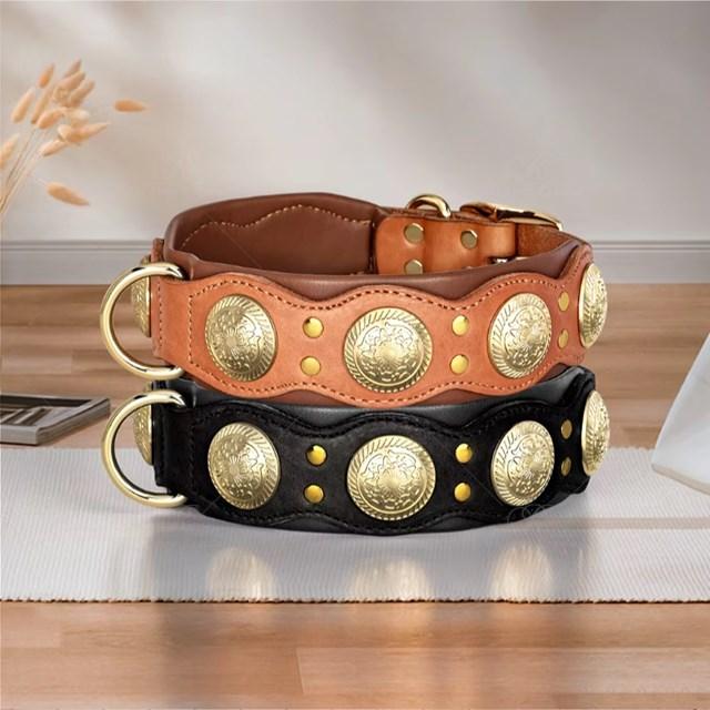 犬用の調節可能な革の首輪,犬の首輪,本物の革,スパイク,大型,中および大の犬用 L |  | 05