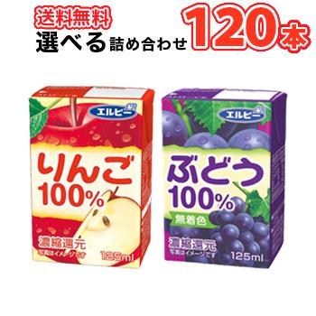 飲みきりサイズ選べる4ケース エルビー りんご100％  ぶどう100％ 125ml紙パック×30本〔LB えるびー ミリパック 濃縮還元〕｜プラスイン
