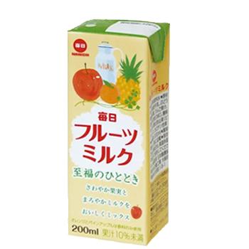 毎日牛乳　毎日フルーツミルク　200ml× 24本入/4ケース　紙パック〔リンゴ フルーツ 果汁  りんご ミルク milk 乳飲料〕 | 毎日牛乳