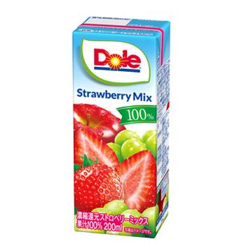 雪印　メグミルク　Dole ストロベリーミックス100％　LL200ml×18本入　紙パック　送料無料　〔ドール　果汁100％ フルーツジュース ストロベリー〕 | Dole
